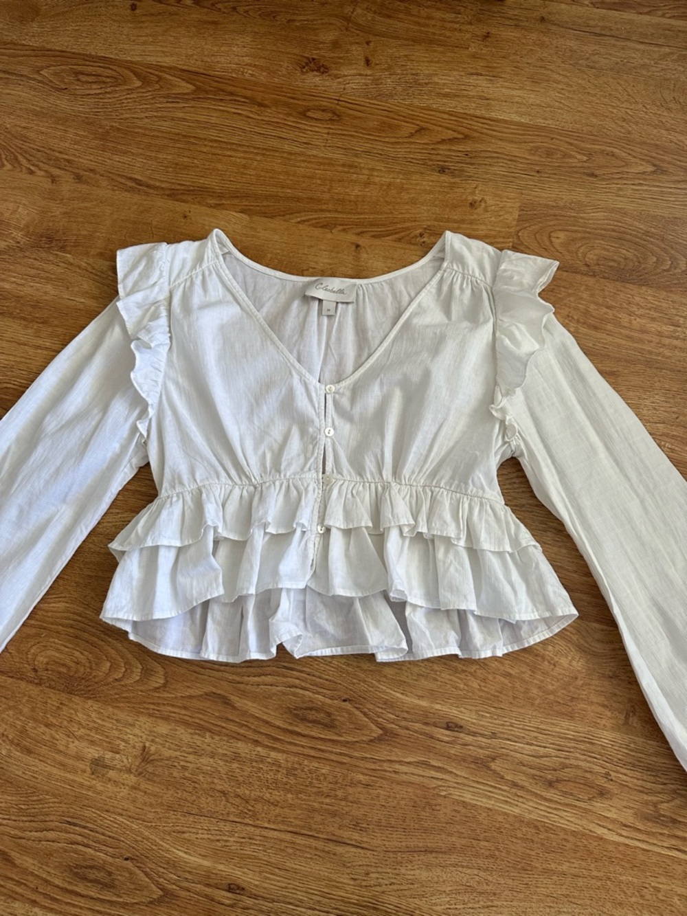 Cleobella White Ruffle Cotton Top M